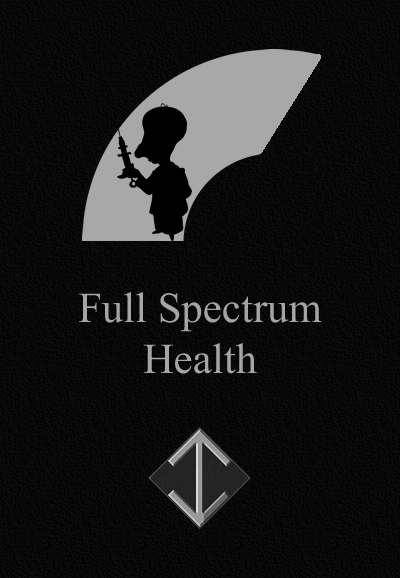 black book cover with image of man with needle on grey rainbow the title Full Spectrum Health and author CJC